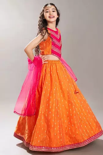 Girls embroidered thread work ready to wear lehenga & blouse with dupatta