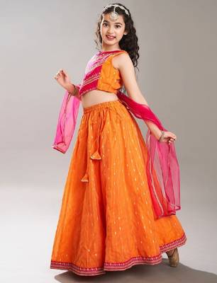 Girls embroidered thread work ready to wear lehenga & blouse with dupatta 4