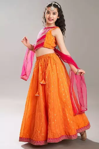 Girls embroidered thread work ready to wear lehenga & blouse with dupatta