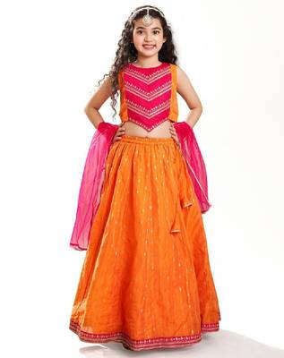 Girls embroidered zari ready to wear lehenga & blouse with dupatta 1