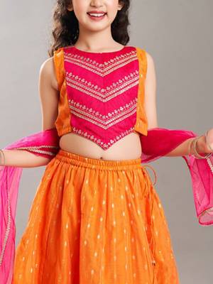 Girls embroidered zari ready to wear lehenga & blouse with dupatta 2