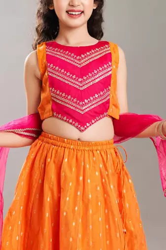 Girls embroidered zari ready to wear lehenga & blouse with dupatta