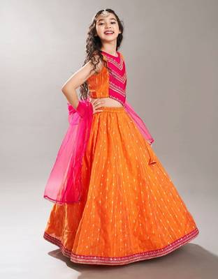 Girls embroidered zari ready to wear lehenga & blouse with dupatta 3