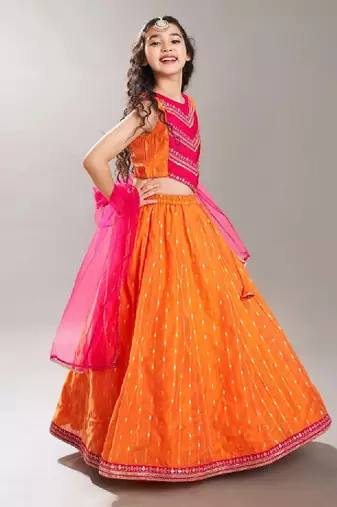 Girls embroidered zari ready to wear lehenga & blouse with dupatta