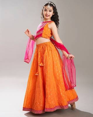 Girls embroidered zari ready to wear lehenga & blouse with dupatta 4