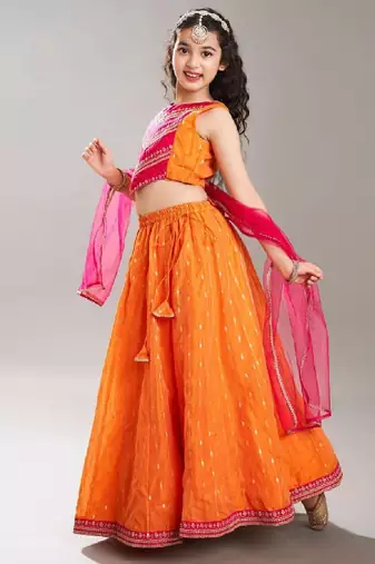 Girls embroidered zari ready to wear lehenga & blouse with dupatta