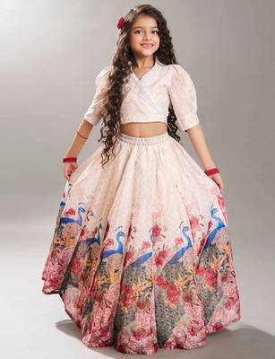 Girls digital peacock printed shirt collar ready to wear lehenga & blouse 1