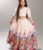 Girls digital peacock printed shirt collar ready to wear lehenga & blouse