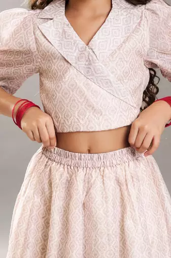Girls digital peacock printed shirt collar ready to wear lehenga & blouse
