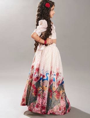 Girls digital peacock printed shirt collar ready to wear lehenga & blouse 3