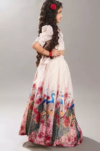 Girls digital peacock printed shirt collar ready to wear lehenga & blouse
