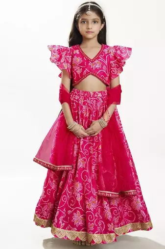 Girls printed thread work ready to wear lehenga & blouse with dupatta