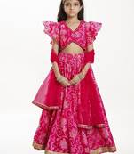 Girls printed thread work ready to wear lehenga & blouse with dupatta