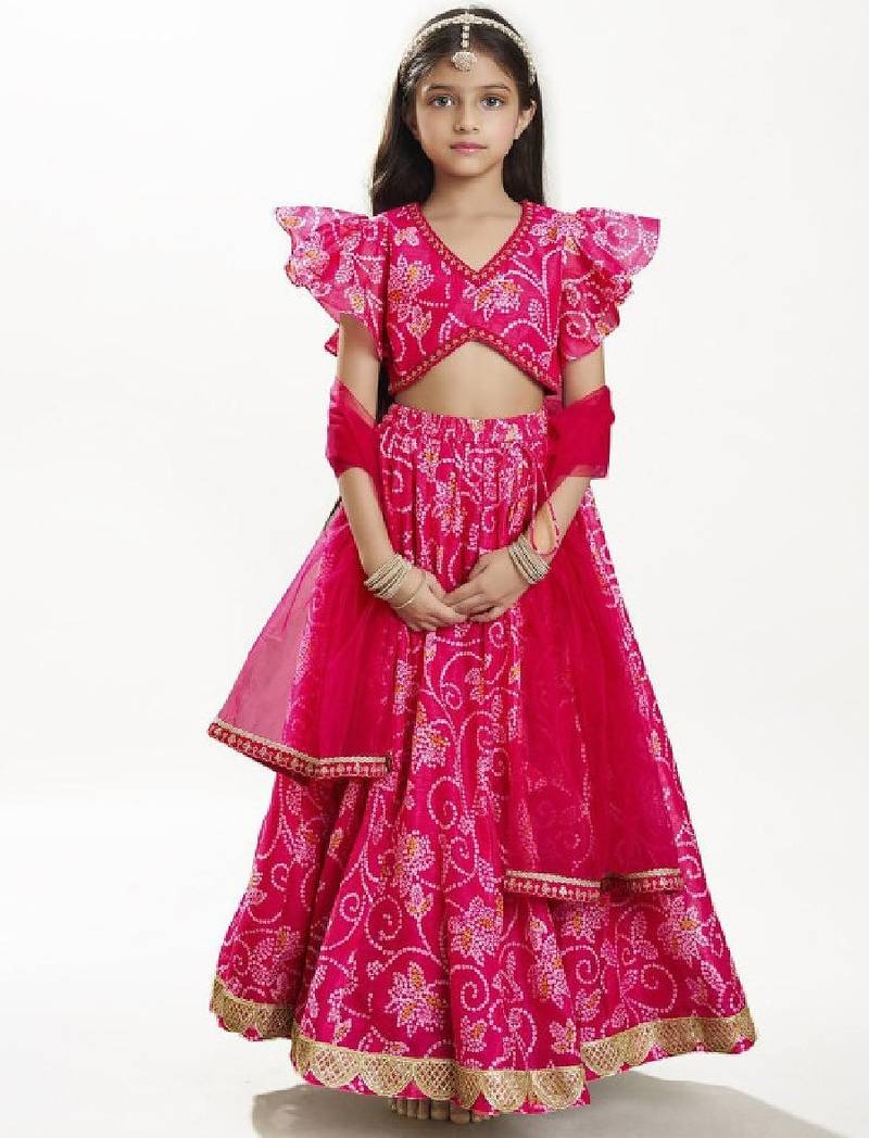 Girls printed thread work ready to wear lehenga & blouse with dupatta