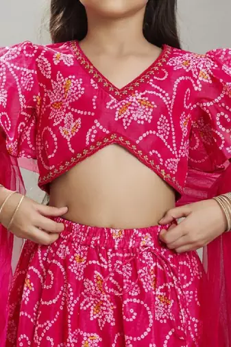 Girls printed thread work ready to wear lehenga & blouse with dupatta