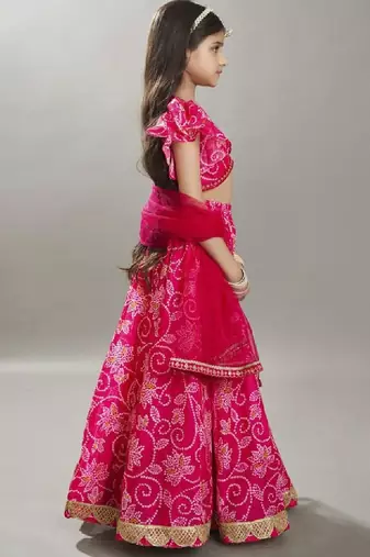 Girls printed thread work ready to wear lehenga & blouse with dupatta