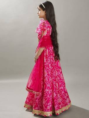 Girls printed thread work ready to wear lehenga & blouse with dupatta 4