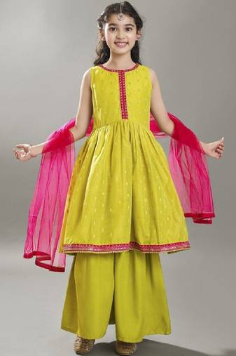 Girls floral woven design anarkali kurta with sharara & dupatta