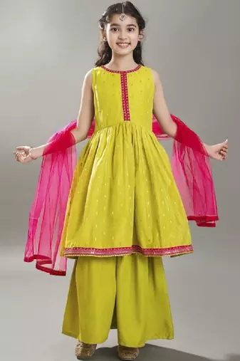 Girls floral woven design anarkali kurta with sharara & dupatta