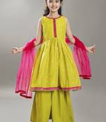 Girls floral woven design anarkali kurta with sharara & dupatta
