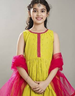 Girls floral woven design anarkali kurta with sharara & dupatta 2
