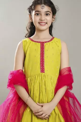Girls floral woven design anarkali kurta with sharara & dupatta