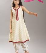 Girls ethnic motifs woven design sequinned kurta with salwar & dupatta