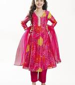 Girls floral printed anarkali kurta with trousers & dupatta