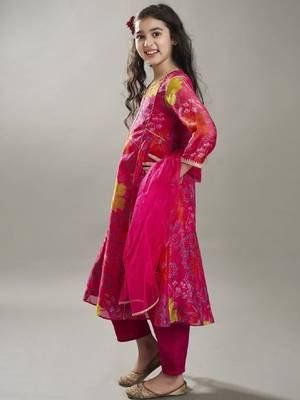 Girls floral printed anarkali kurta with trousers & dupatta 4