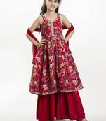 Girls floral printed anarkali kurta with sharara & dupatta
