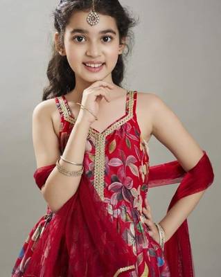 Girls floral printed anarkali kurta with sharara & dupatta 2