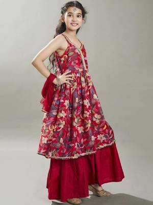 Girls floral printed anarkali kurta with sharara & dupatta 3