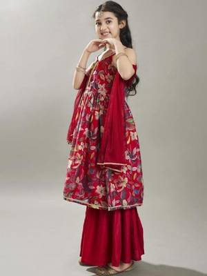 Girls floral printed anarkali kurta with sharara & dupatta 4