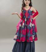 Girls floral printed anarkali kurta with sharara & dupatta