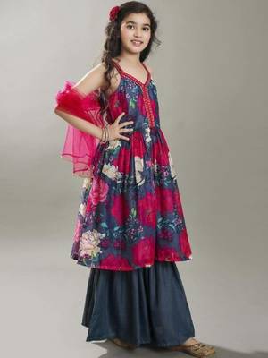 Girls floral printed anarkali kurta with sharara & dupatta 2