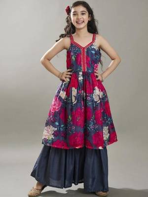 Girls floral printed anarkali kurta with sharara & dupatta 4