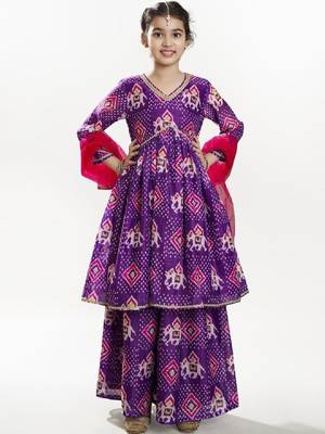 Girls floral printed anarkali kurta with palazzo & dupatta 1