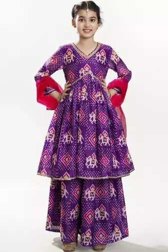 Girls floral printed anarkali kurta with palazzo & dupatta