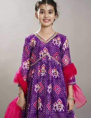 Girls floral printed anarkali kurta with palazzo & dupatta 2