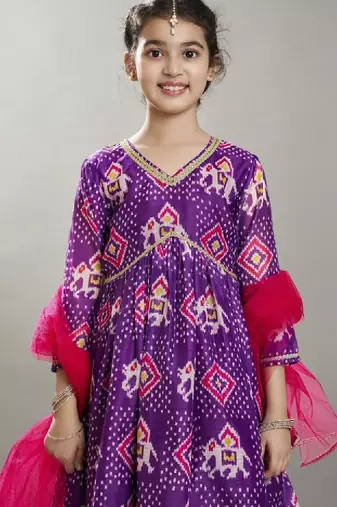 Girls floral printed anarkali kurta with palazzo & dupatta
