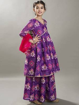 Girls floral printed anarkali kurta with palazzo & dupatta 3