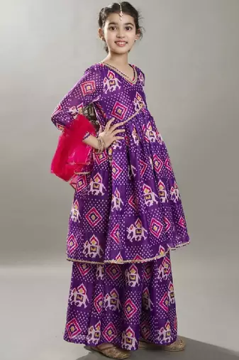 Girls floral printed anarkali kurta with palazzo & dupatta