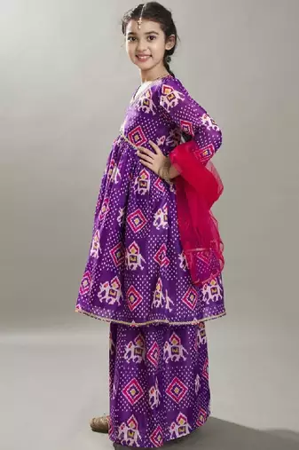 Girls floral printed anarkali kurta with palazzo & dupatta