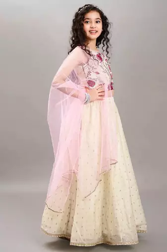 Girls embroidered thread work ready to wear lehenga & blouse with dupatta