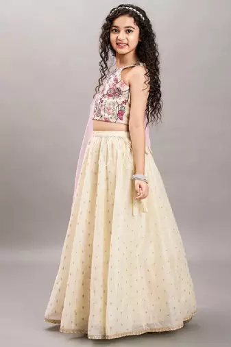 Girls embroidered thread work ready to wear lehenga & blouse with dupatta