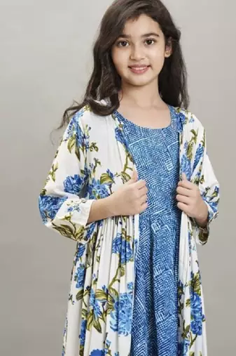 Girls ethnic motifs print fit & flare maxi dress