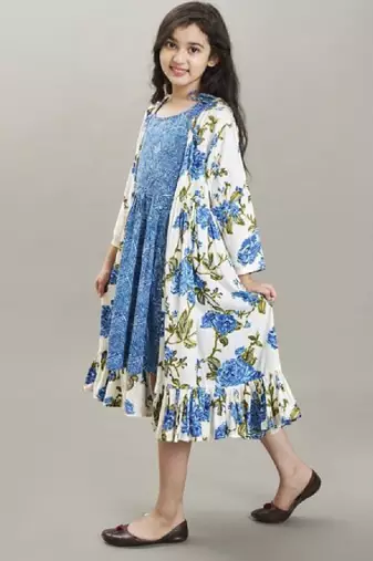 Girls ethnic motifs print fit & flare maxi dress