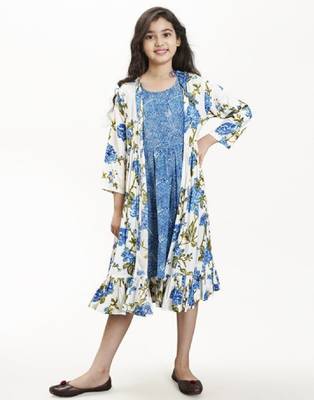 Girls floral embroidered satin fit & flare dress 1