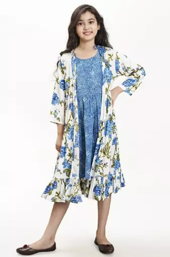 Girls floral embroidered satin fit & flare dress