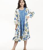 Girls floral embroidered satin fit & flare dress
